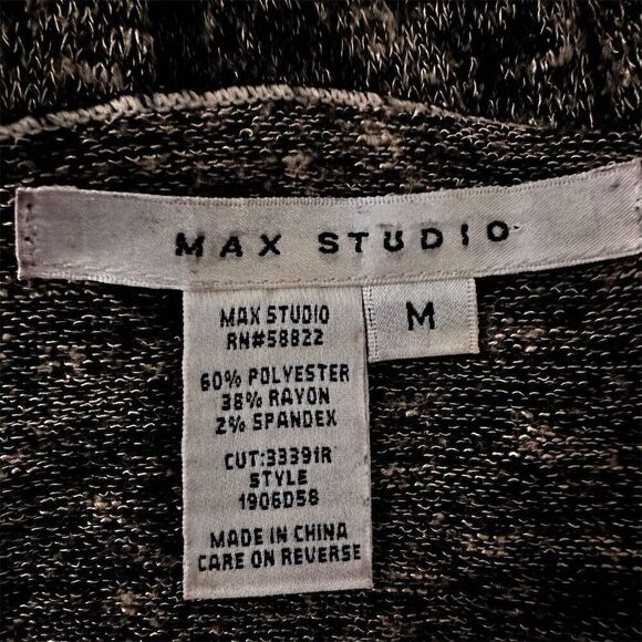 Max Studio Scoop Neck Black Beige Strecthy Body con Thin Knit Faux Wrap Dress - Picture 7 of 8
